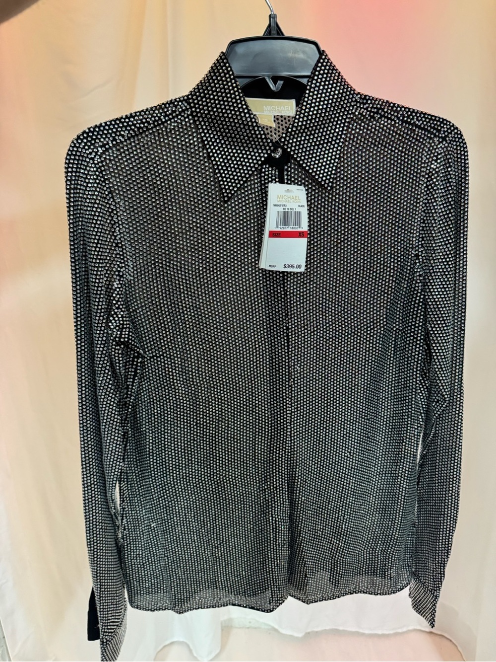 NWT Michael Kors Black Crystal-Embellished Button-Up Blouse